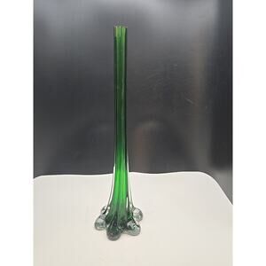 Vintage Green Swung Art Glass Vase Mid Century MCM Elephant Foot Ruffled Base